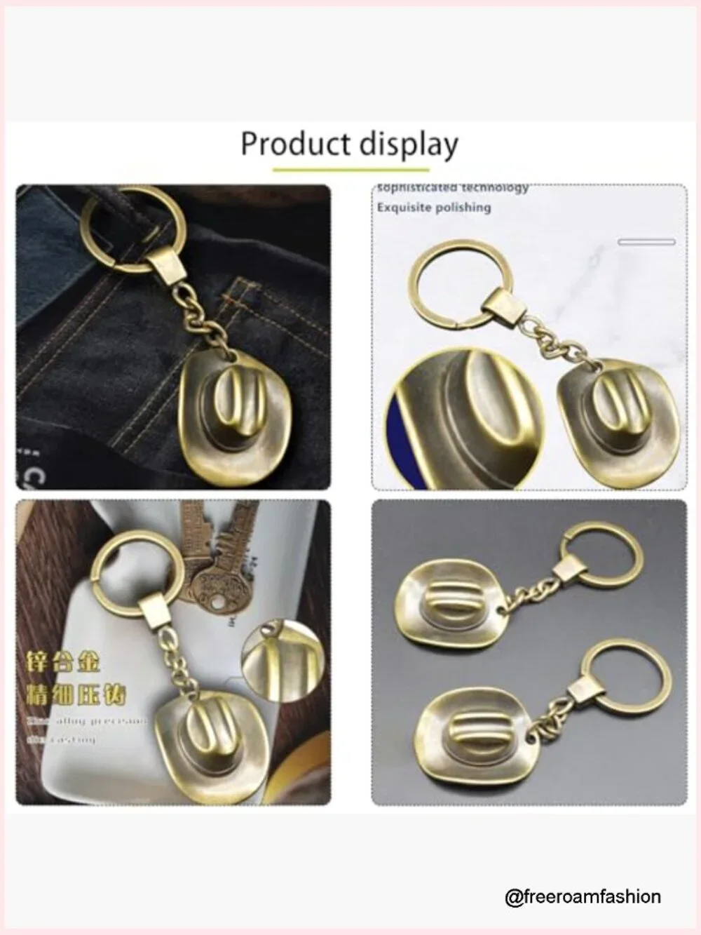 Cowboy Hat Metal Keychain Key Ring for Purse Backpack Car Decoration